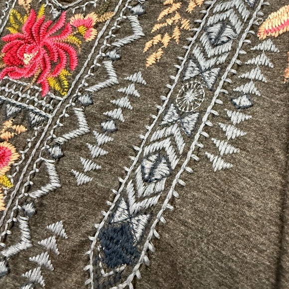 JOHNNY WAS Davis Drape Tunic Dress Gray Multicolor Floral Embroidery Bohemian XS - Picture 7 of 11